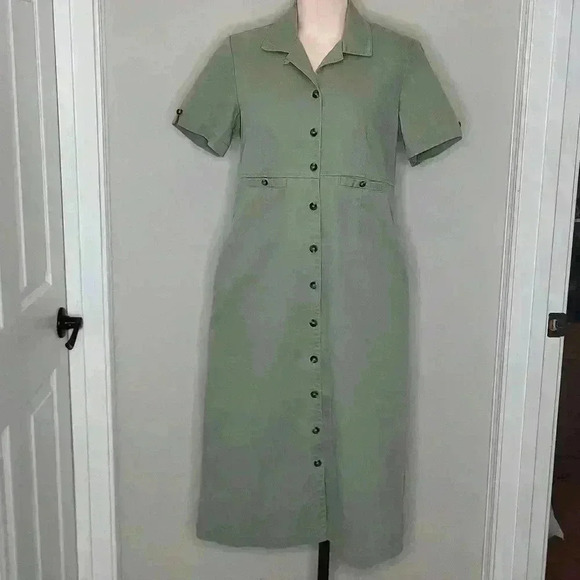Appleseeds Petites Vintage Sage Green Dress Button Down‎ Size 6P - Picture 1 of 9